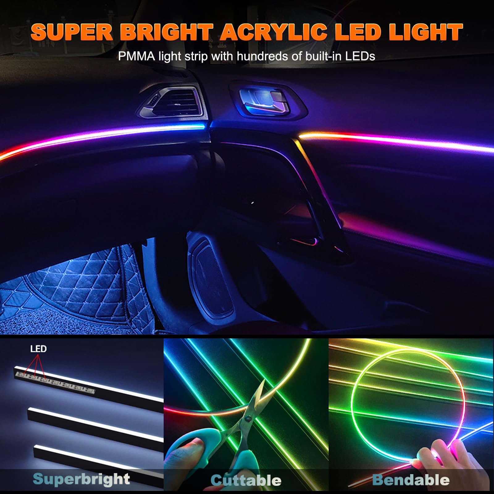 ไฟนีออน2IN1ไดนามิกภายในรถแถบไฟ - Led Gaming Light Strip บทวิจารณ์และราคา