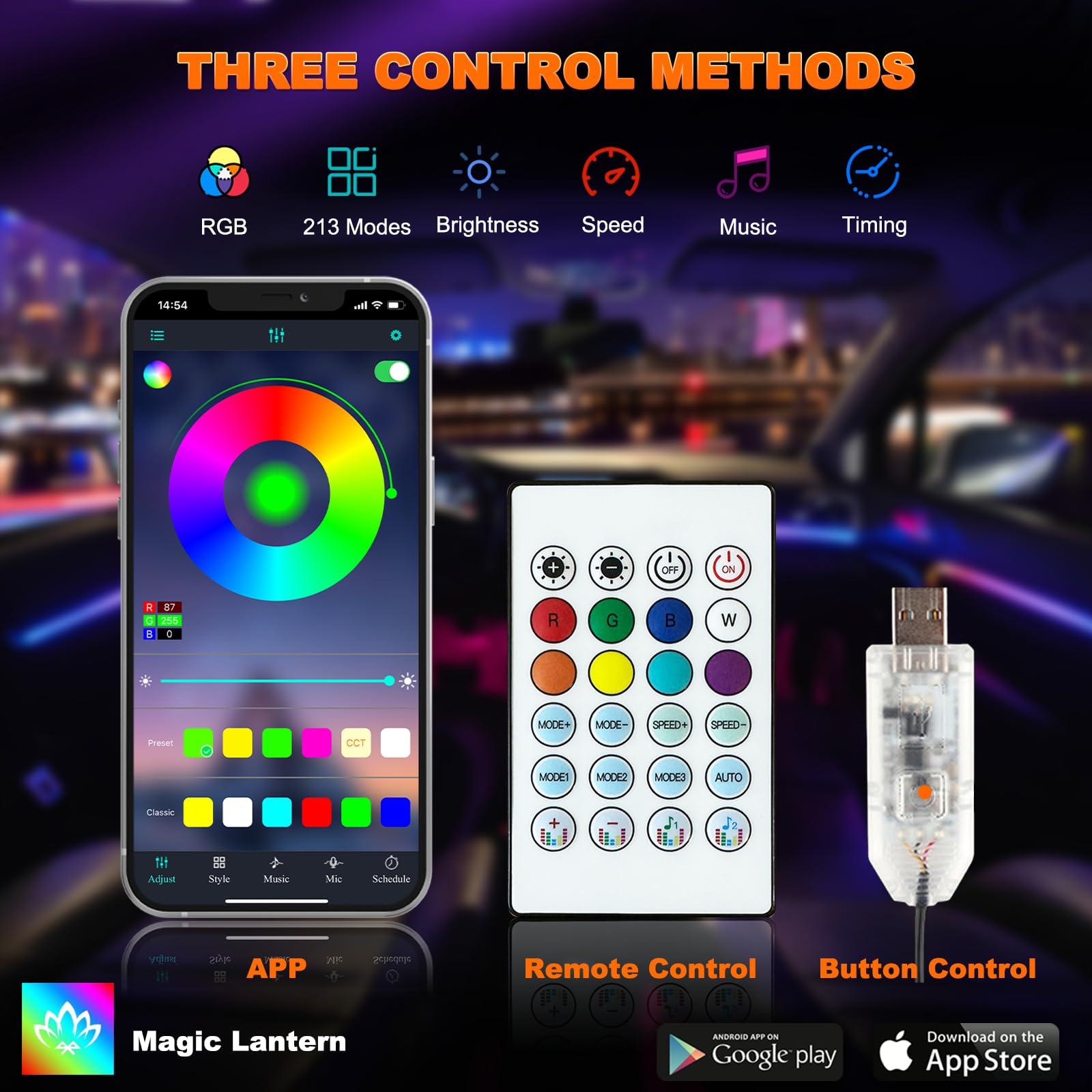 ไฟนีออน2IN1ไดนามิกภายในรถแถบไฟ - Led Gaming Light Strip บทวิจารณ์และราคา
